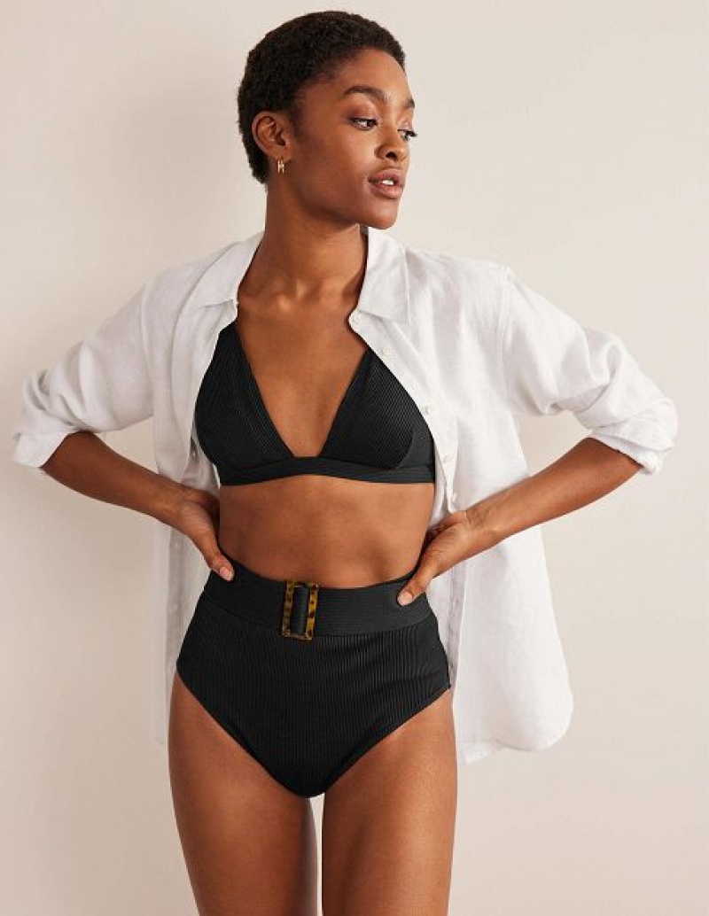 Black Women's Boden Ribbed V-neck Bikini Tops | 29801JPGU