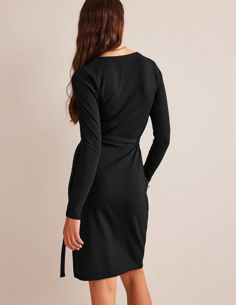 Black Women's Boden Ribbed-jersey Wrap Dress | 73694UGME