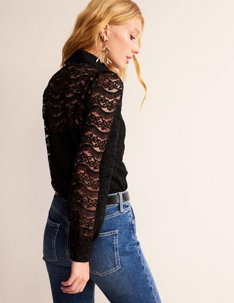 Black Women's Boden Romantic Lace Shirts | 87693LNKW