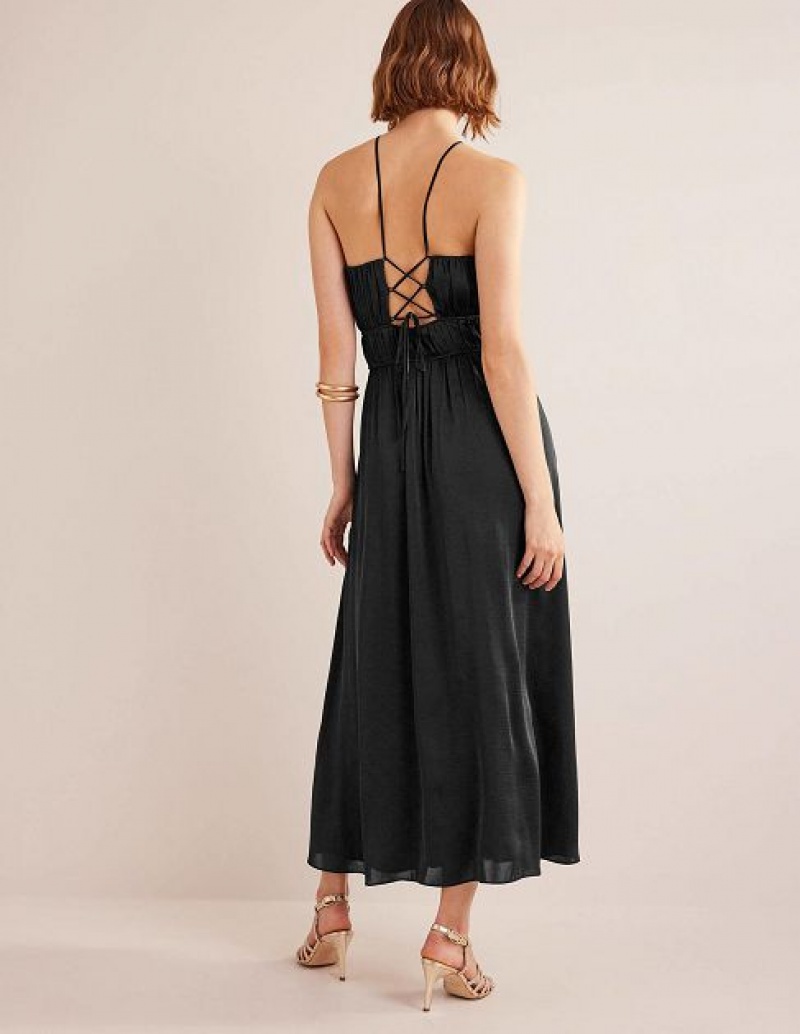 Black Women's Boden Ruched Bust Satin Maxi Dress | 37619UYNO