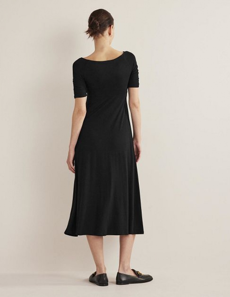 Black Women's Boden Ruched Front Jersey Midi Dress | 39582GEBD