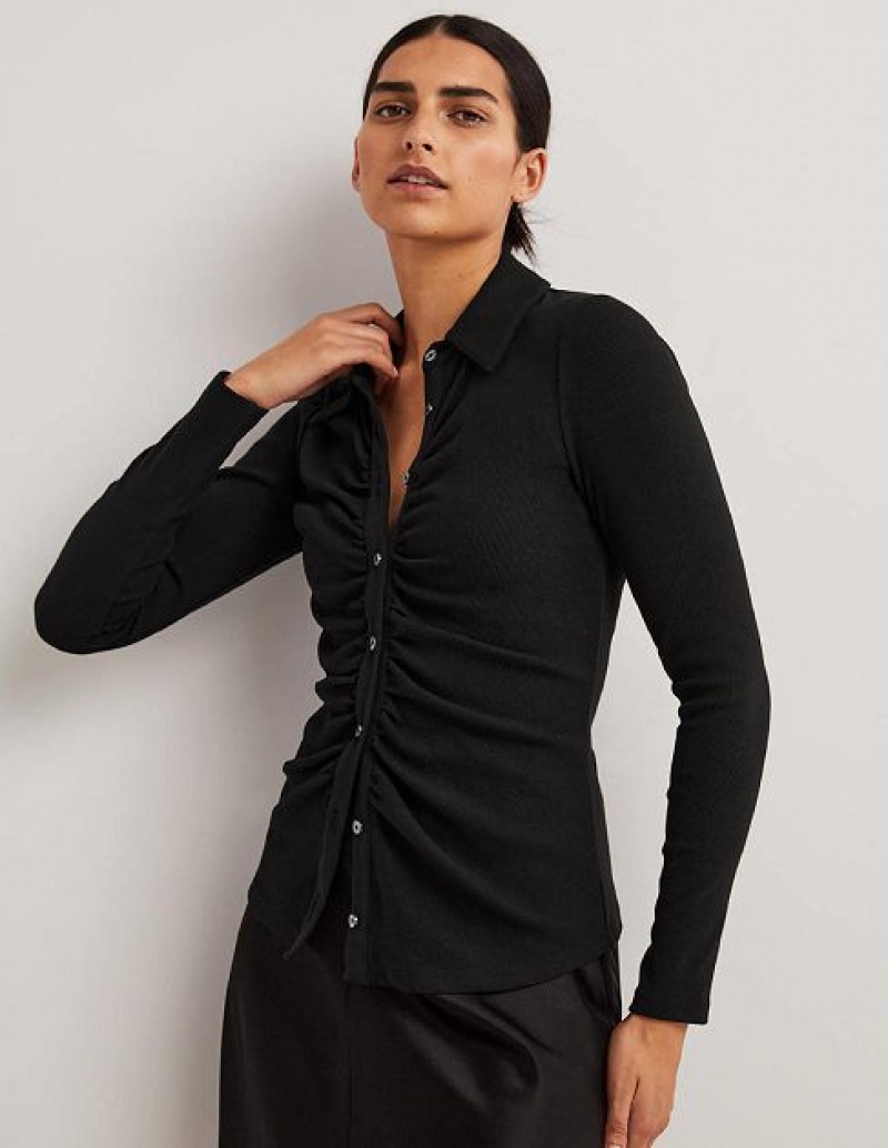 Black Women's Boden Ruched Front Jersey Shirts | 52178RLZF