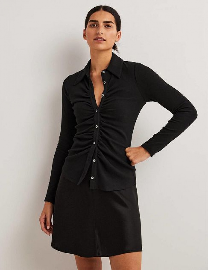 Black Women\'s Boden Ruched Front Jersey Shirts | 52178RLZF