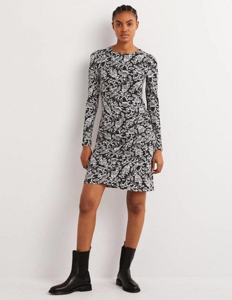 Black Women's Boden Ruched Jersey Mini Dress | 89012FOUG