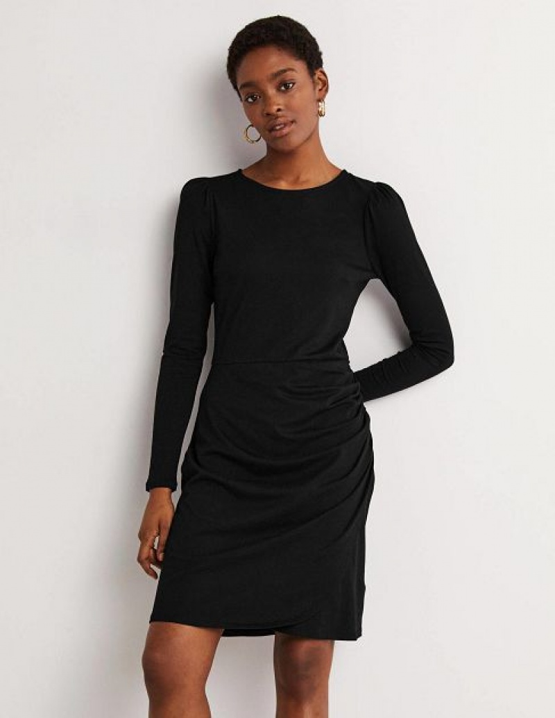 Black Women's Boden Ruched Jersey Mini Dress | 61940YZTQ