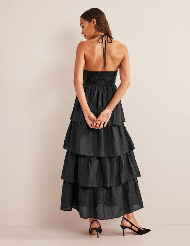 Black Women's Boden Ruched Tiered Maxi Dress | 29065OJGZ