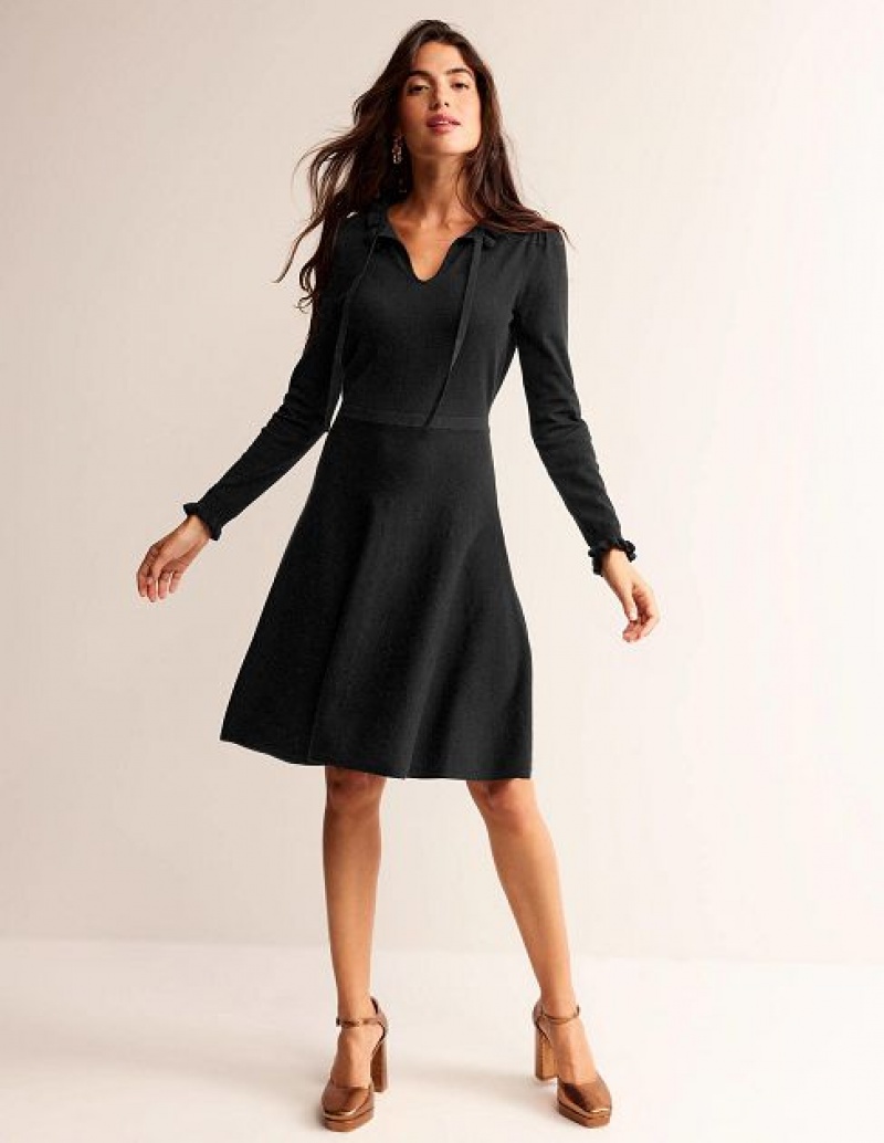 Black Women's Boden Ruffle Tie Neck Dress | 19627KYFZ