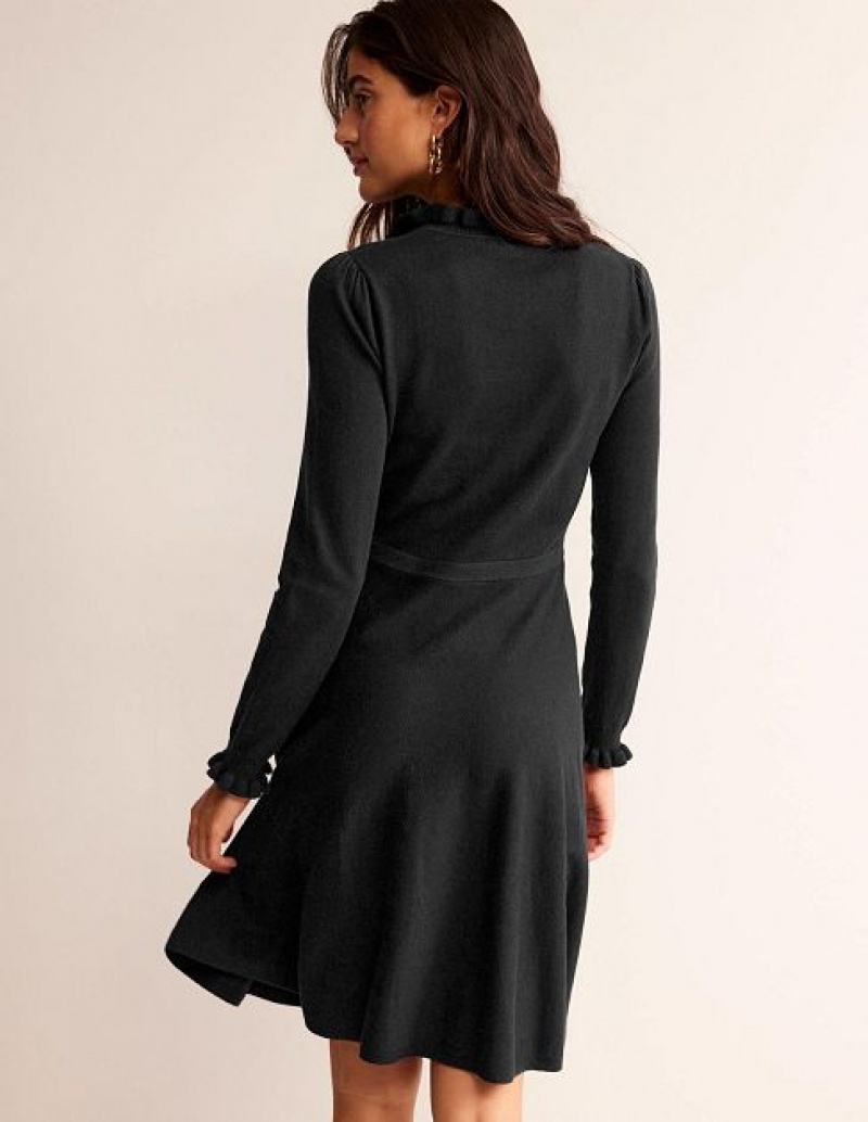 Black Women's Boden Ruffle Tie Neck Dress | 19627KYFZ