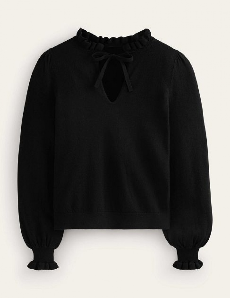 Black Women's Boden Ruffle Tie Neck Jumpers | 74580PYNB