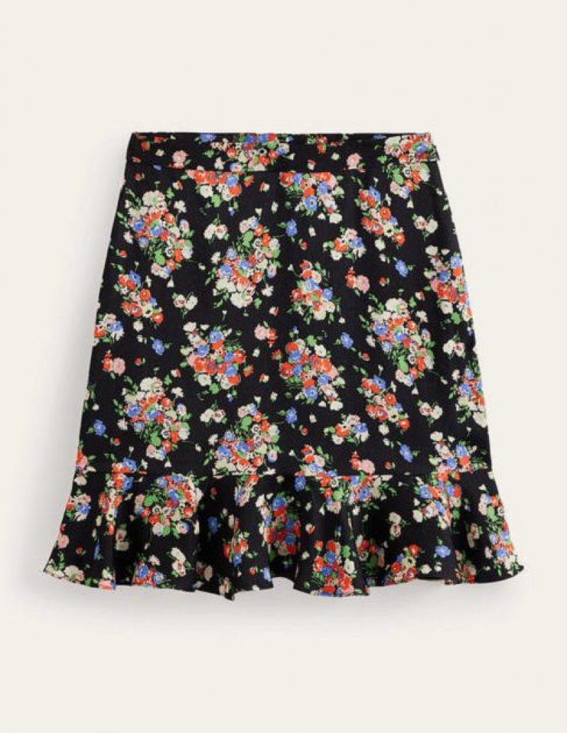 Black Women's Boden Satin Ruffle Skirts | 29063KRTP