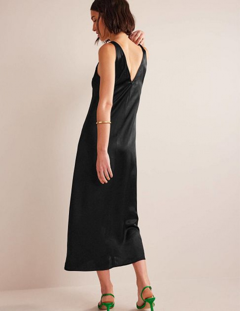 Black Women's Boden Satin Slip Maxi Dress | 83571AXPI