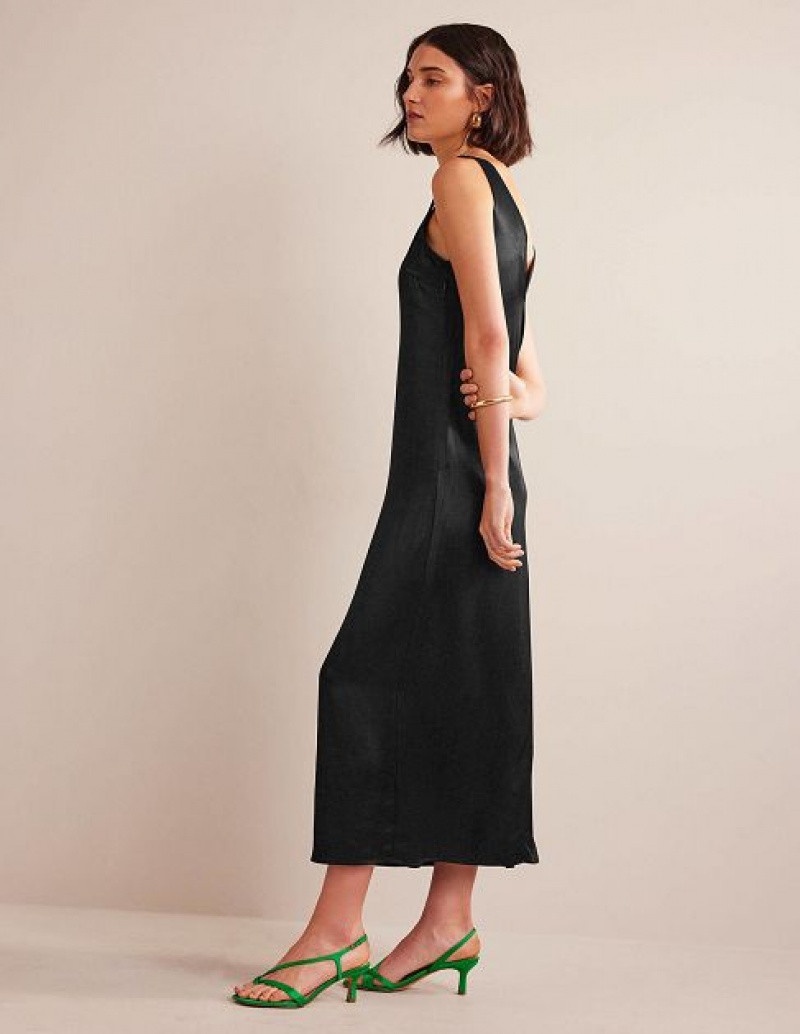 Black Women's Boden Satin Slip Maxi Dress | 83571AXPI