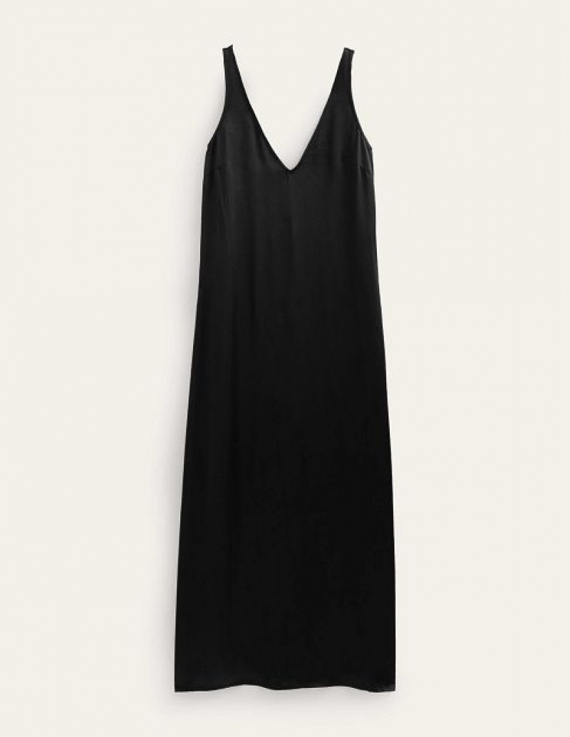 Black Women's Boden Satin Slip Maxi Dress | 83571AXPI