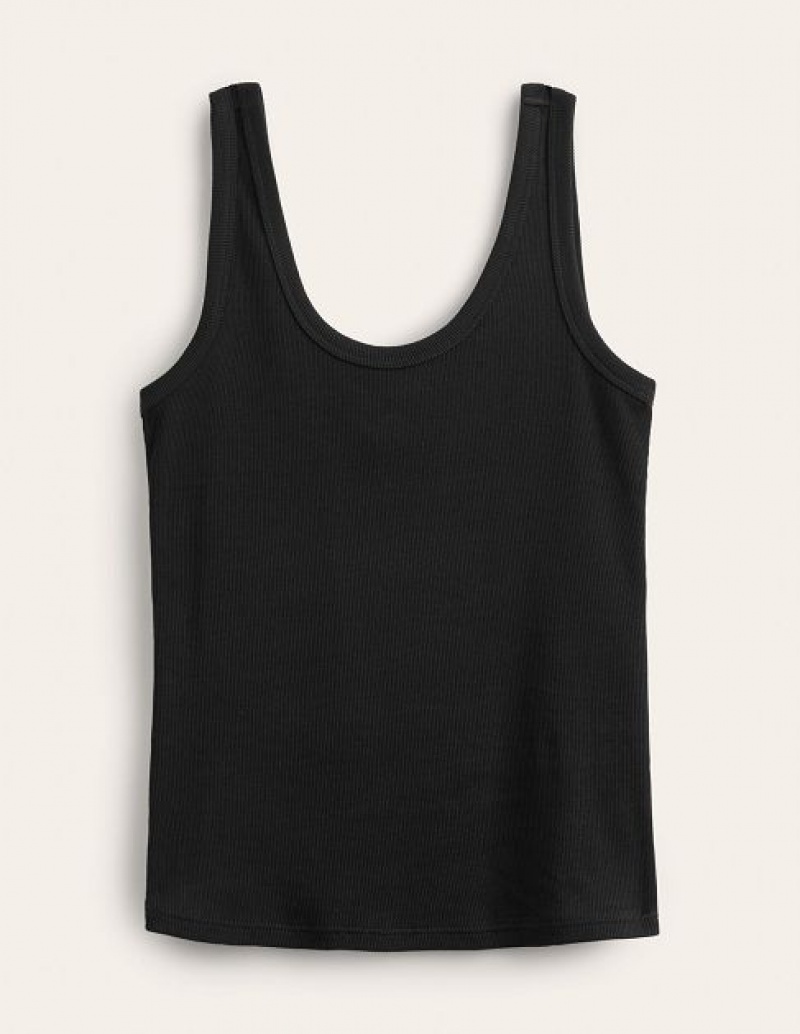 Black Women's Boden Scoop Neck Ribbed Tanks | 63518GOND