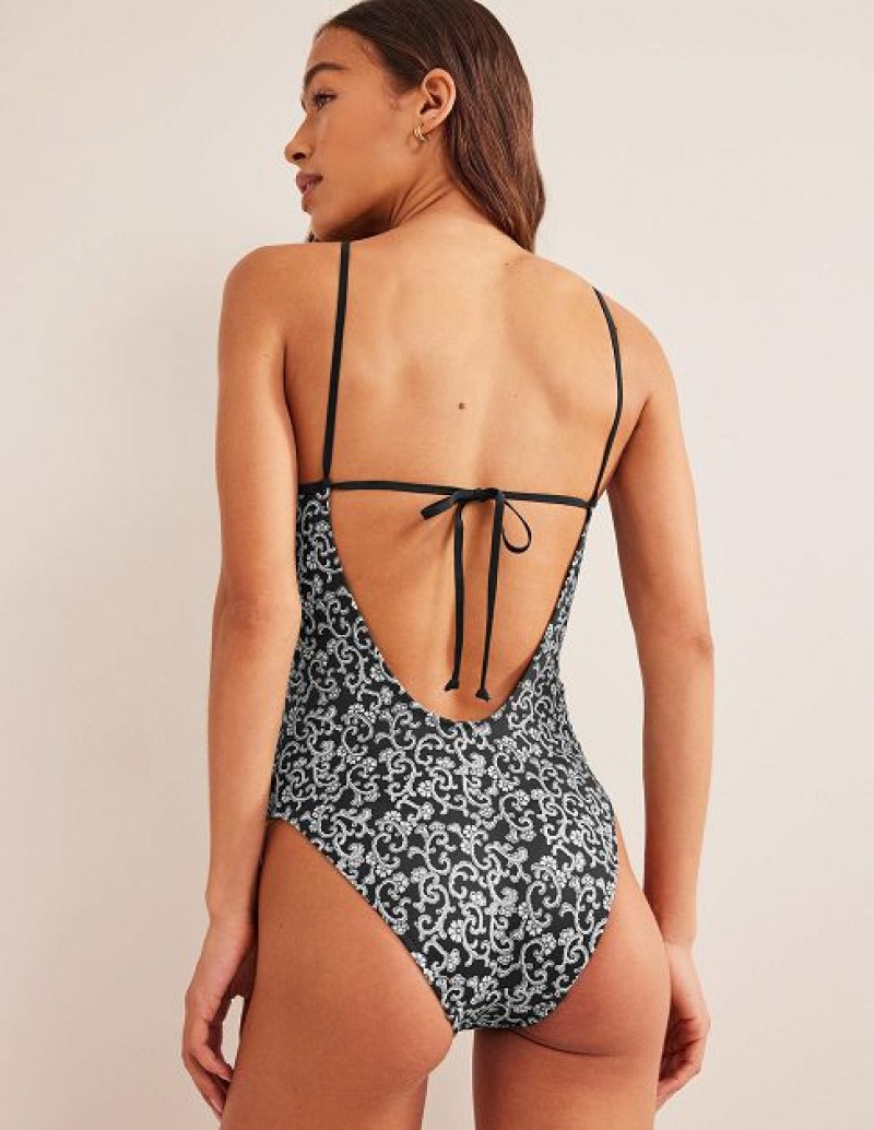 Black Women's Boden Scoop Tie Back Swimsuits | 40359CUQD