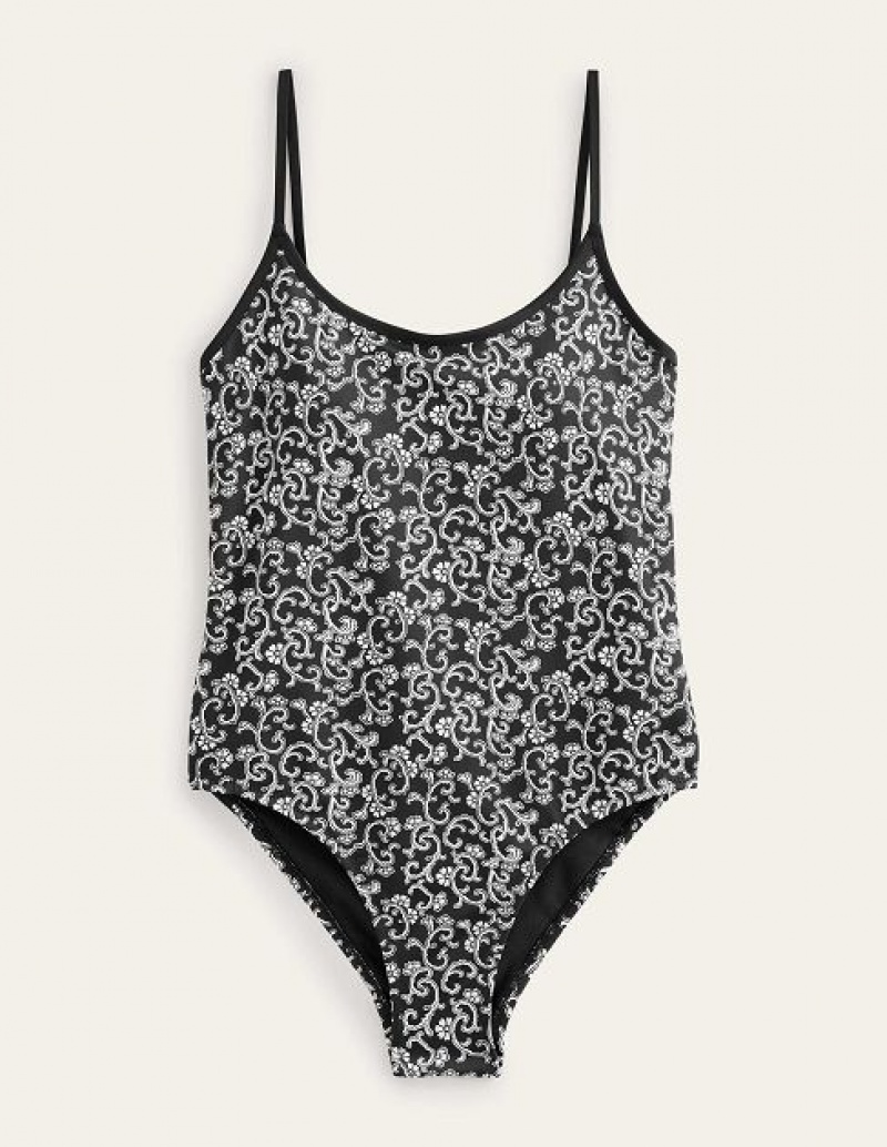 Black Women's Boden Scoop Tie Back Swimsuits | 40359CUQD