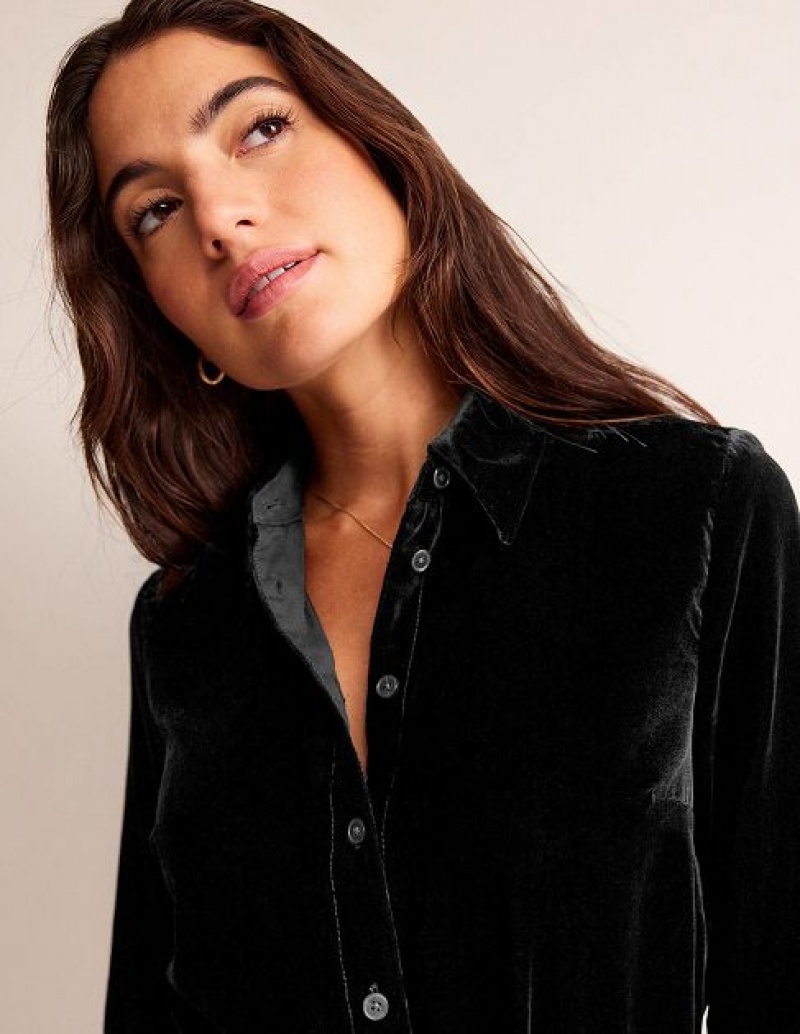 Black Women's Boden Sienna Velvet Shirts | 86532QXOE