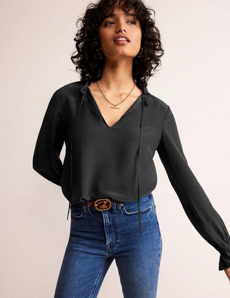 Black Women's Boden Silk Romantic Tops | 72081HDRN