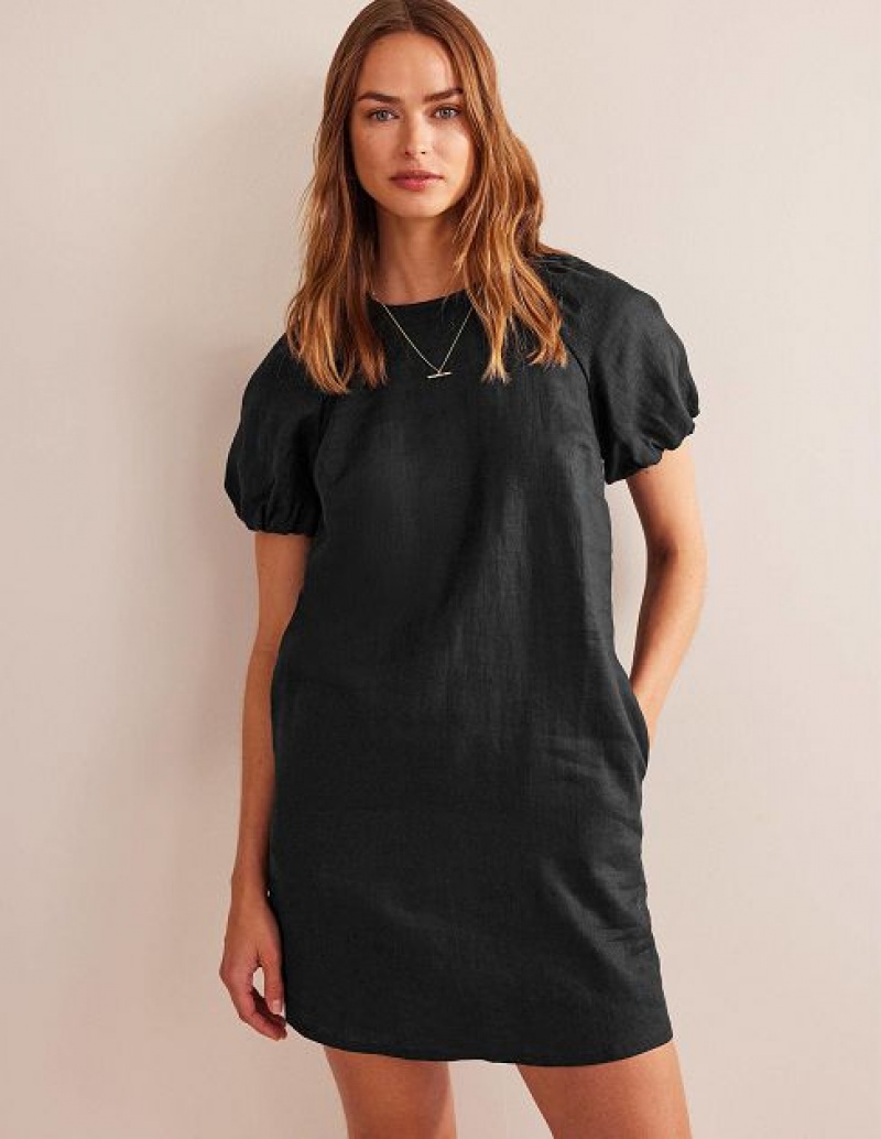 Black Women's Boden Sleeve Detail Linen Mini Dress | 49517YZGJ