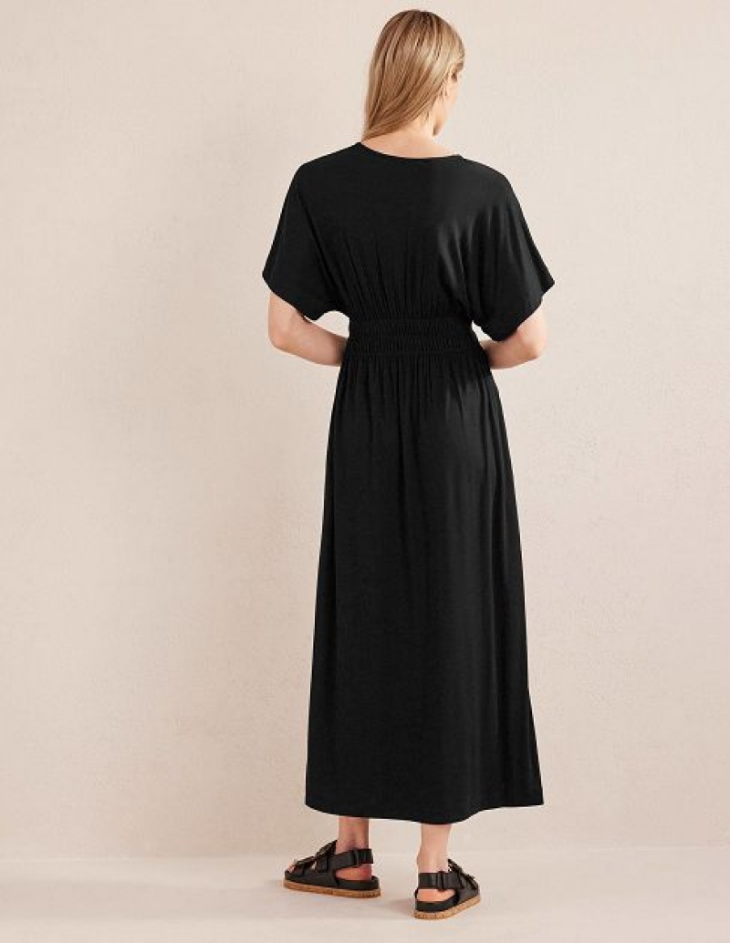 Black Women's Boden Smock Waist Jersey Maxi Dress | 62590OSKB