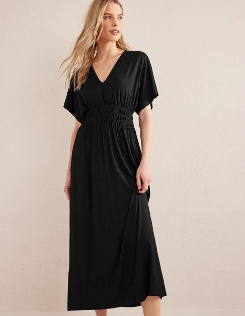 Black Women's Boden Smock Waist Jersey Maxi Dress | 62590OSKB