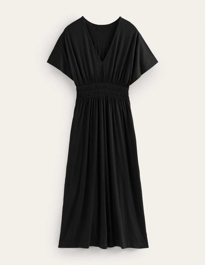 Black Women's Boden Smock Waist Jersey Maxi Dress | 62590OSKB