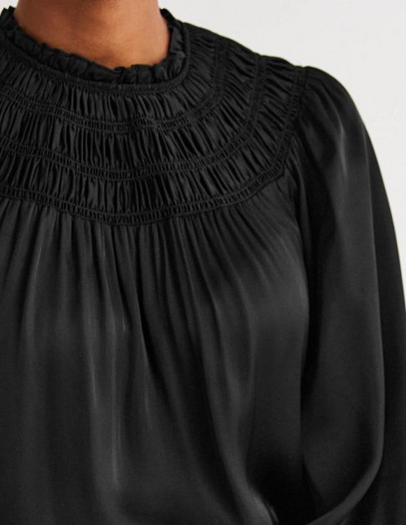 Black Women's Boden Smocked Yoke Detail Tops | 91034VLDC