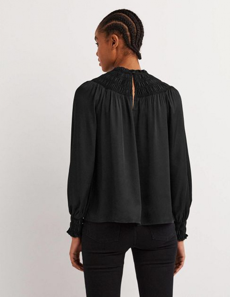 Black Women's Boden Smocked Yoke Detail Tops | 91034VLDC