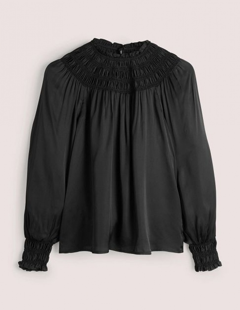 Black Women's Boden Smocked Yoke Detail Tops | 91034VLDC