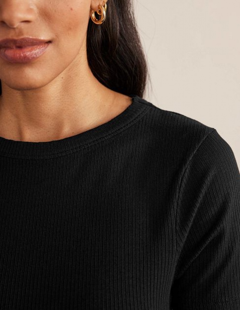 Black Women's Boden Soft Ribbed Crew Neck T-Shirt | 31205WIGK