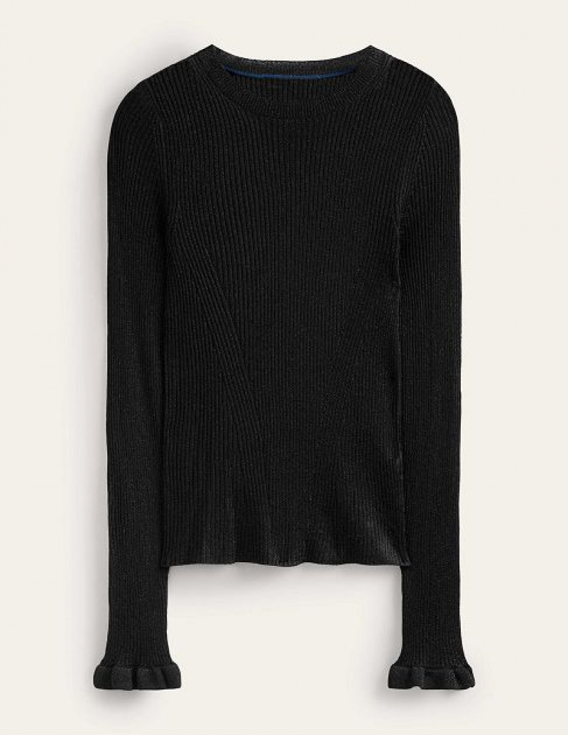 Black Women's Boden Sparkle Rib Party Sweaters | 91306LEOK