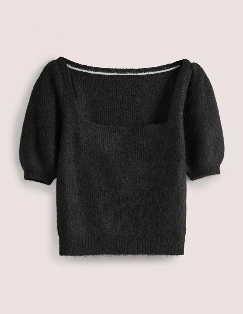 Black Women's Boden Square Neck Fluffy Jumpers | 02341KEBR