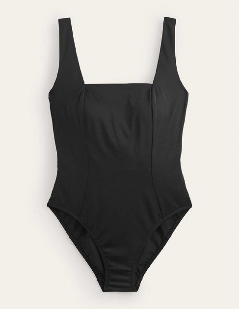 Black Women's Boden Square-neck Panelled Swimsuits | 01392ECAQ