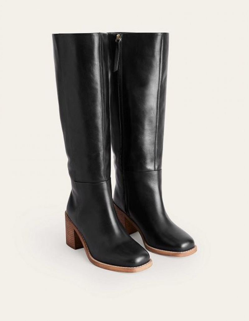 Black Women's Boden Straight Leather Knee-high Boots | 42753ALSP