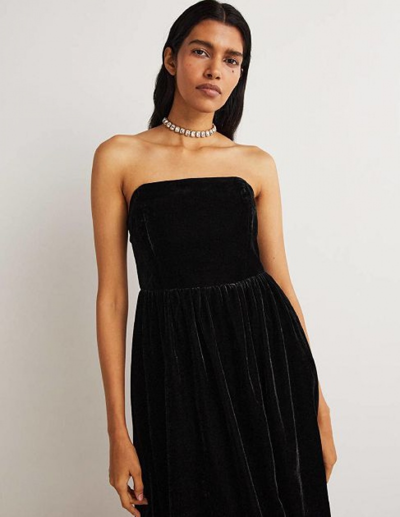 Black Women's Boden Strapless Velvet Dress | 40613BQMO