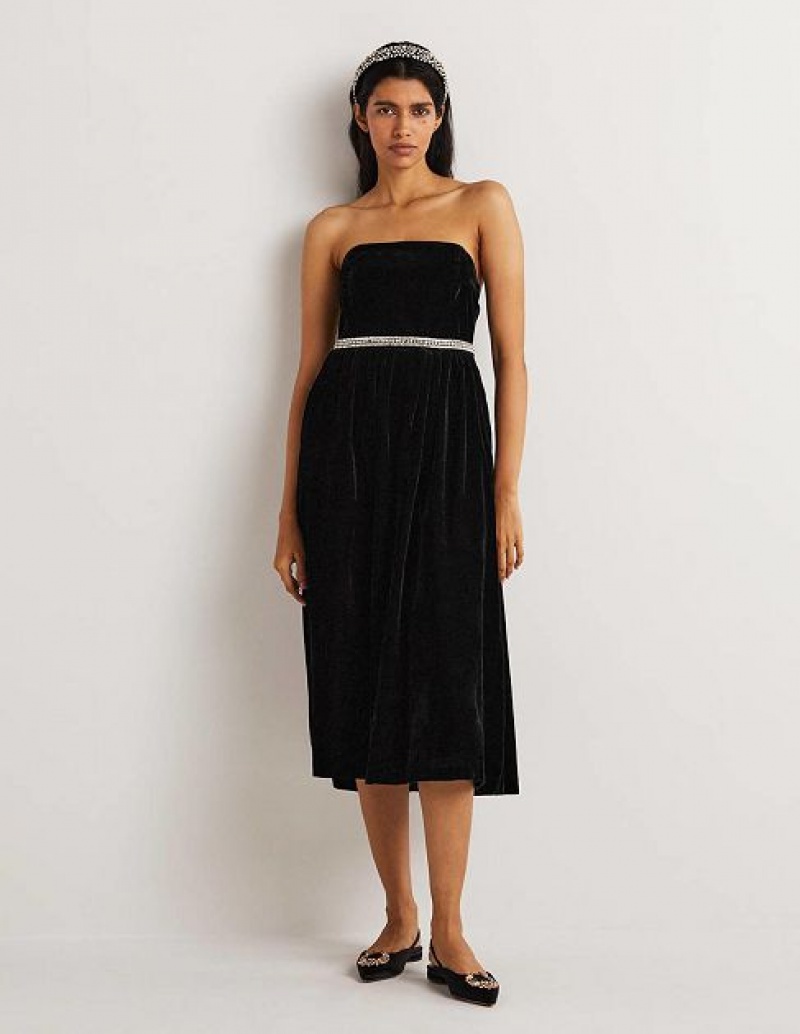 Black Women's Boden Strapless Velvet Dress | 40613BQMO