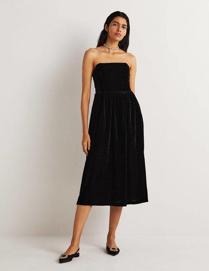 Black Women\'s Boden Strapless Velvet Dress | 40613BQMO