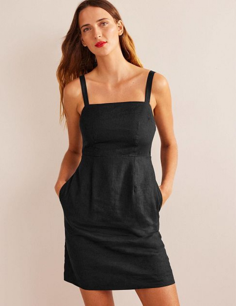 Black Women's Boden Strappy Linen Mini Dress | 54297LVXW