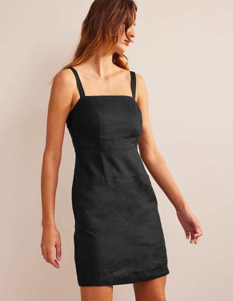 Black Women\'s Boden Strappy Linen Mini Dress | 54297LVXW