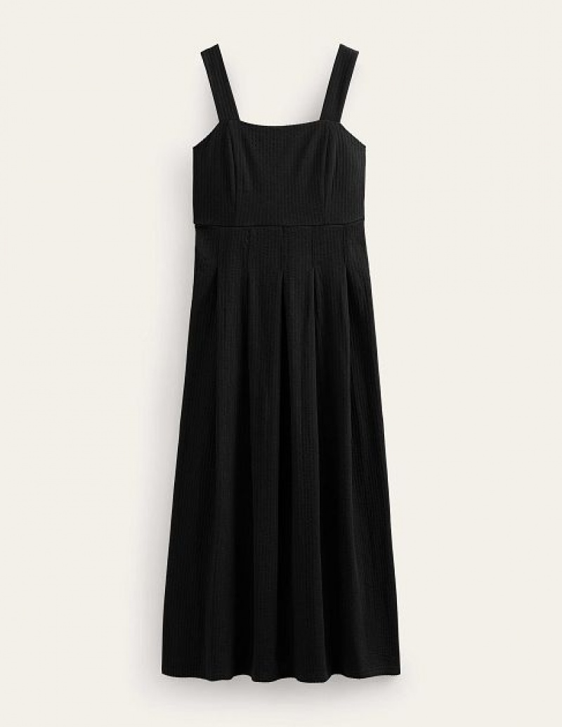 Black Women's Boden Strappy Seersucker Midi Dress | 67591GNKA