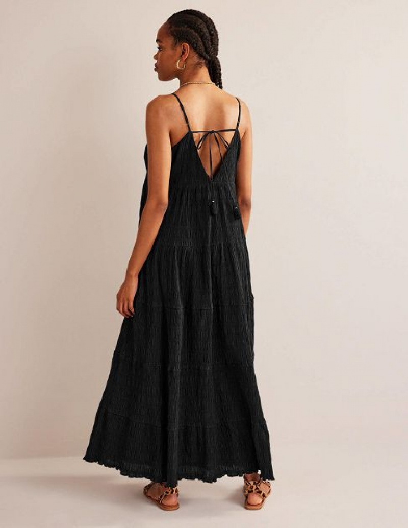 Black Women's Boden Strappy Tiered Maxi Dress | 87914IDQH