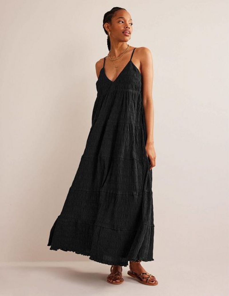 Black Women\'s Boden Strappy Tiered Maxi Dress | 87914IDQH