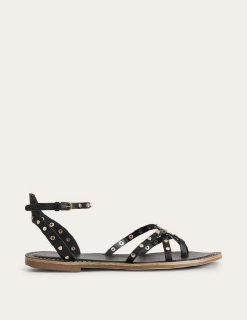 Black Women's Boden Studded Classic Flat Sandals | 39468CJOB