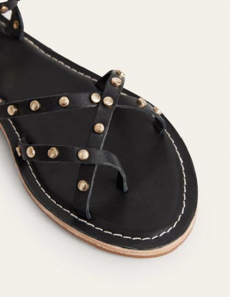 Black Women's Boden Studded Classic Flat Sandals | 39468CJOB