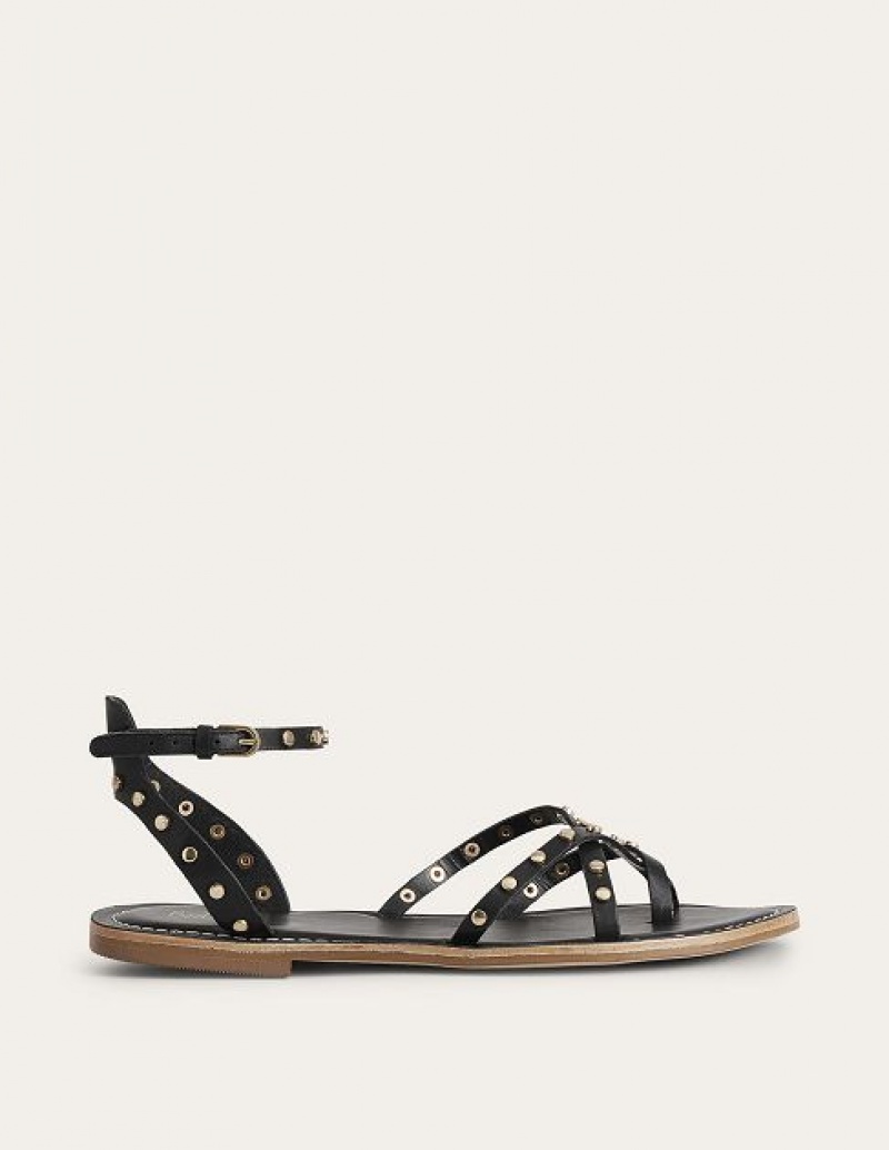 Black Women\'s Boden Studded Classic Flat Sandals | 39468CJOB