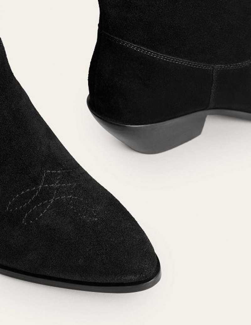 Black Women's Boden Suede Western Low-heel Ankle Boots | 27938HGQU