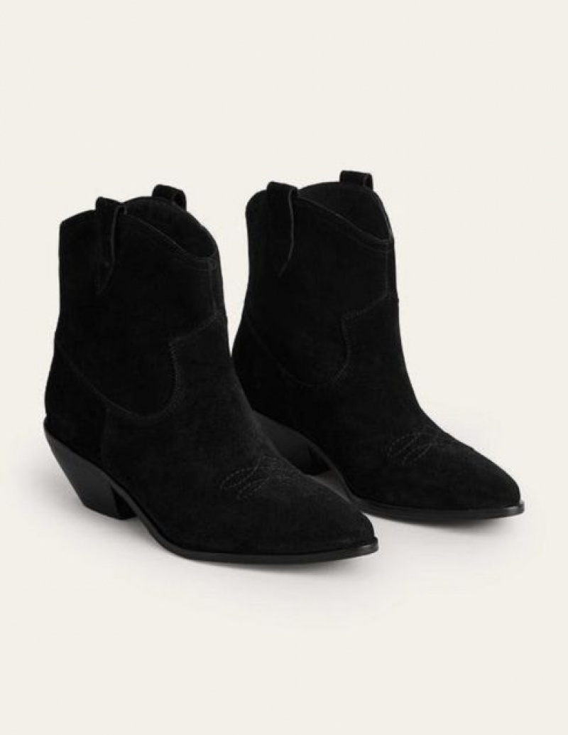 Black Women's Boden Suede Western Low-heel Ankle Boots | 27938HGQU