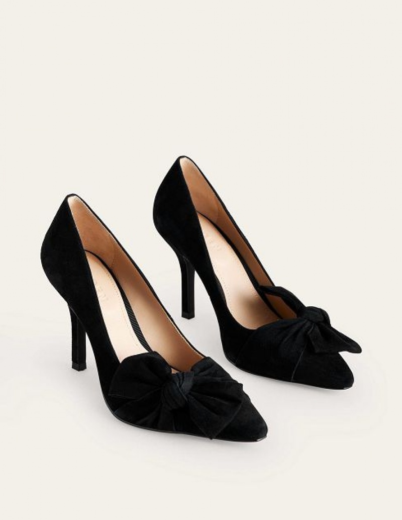 Black Women's Boden Suede-bow Courts Heels | 75694ROPN