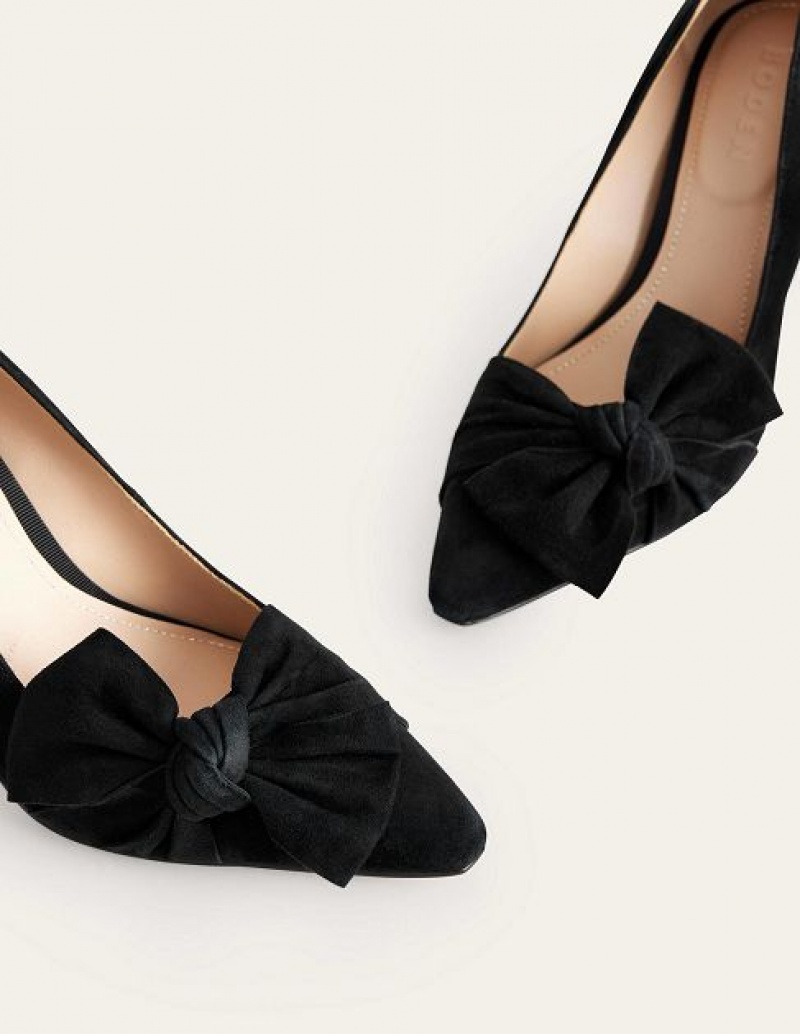 Black Women's Boden Suede-bow Courts Heels | 75694ROPN