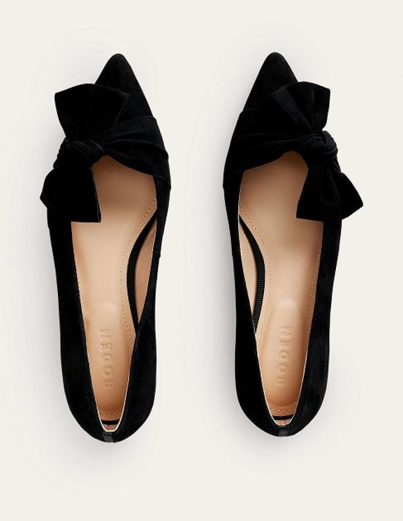 Black Women's Boden Suede-bow Flats | 45982VECU